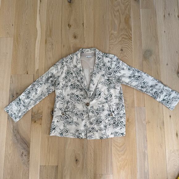 J. Jill Desert Bloom Linen Rayon Blazer Flax Beige Green Floral SZ S - Picture 2 of 8